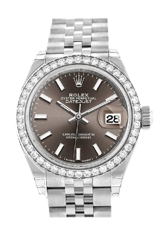 Rolex Datejust 28 Dark Grey Dial Diamond Bezel Steel Jubilee Ladies Watch 279384RBR NP