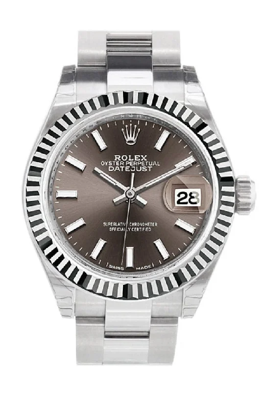 Rolex Datejust 28 Dark Grey Dial Fluted Bezel Steel Ladies Watch 279174