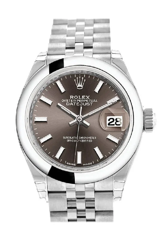 Rolex Datejust 28 Dark Grey Dial Steel Jubilee Ladies Watch 279160 NP