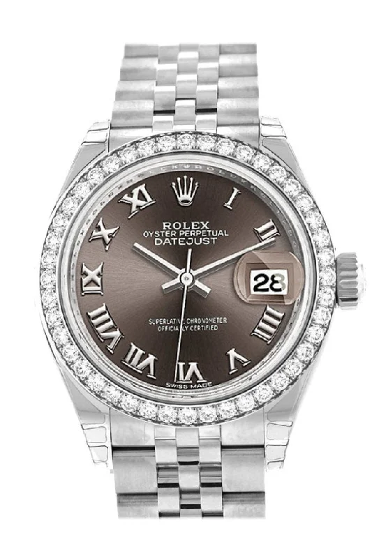 Rolex Datejust 28 Dark Grey Roman Dial Diamond Bezel Steel Jubilee Ladies Watch 279384RBR