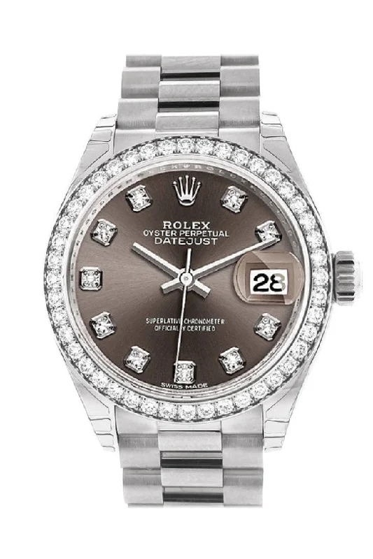 Rolex Datejust 28 Dark Grey set with Diamonds Dial Diamond Bezel President Ladies Watch 279136RBR 279136 NP