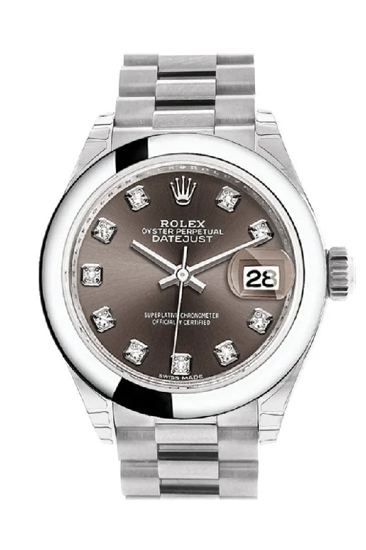 Rolex Datejust 28 Dark Grey set with Diamonds Dial Dome Bezel President Ladies Watch 279166 NP