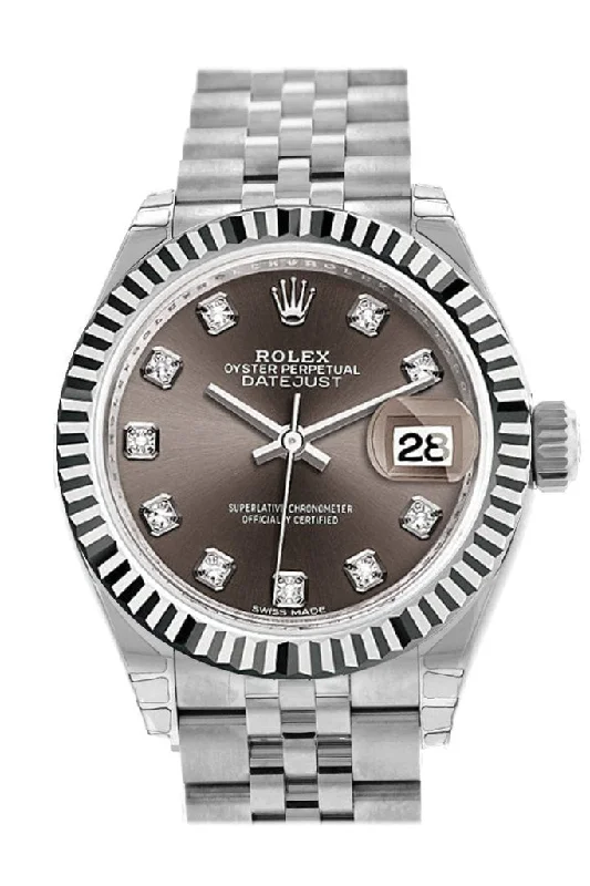 Rolex Datejust 28 Dark Grey set with Diamonds Dial Fluted Bezel Steel Jubilee Ladies Watch 279174