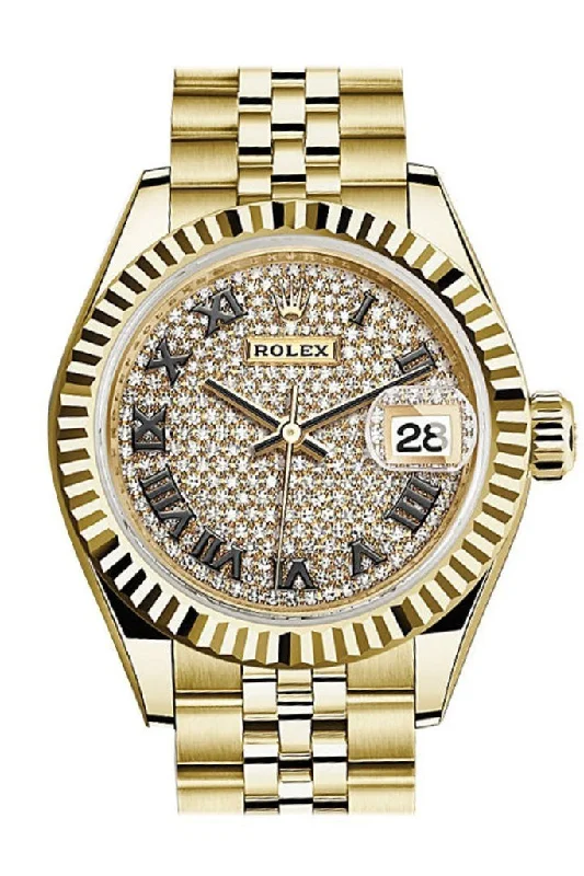 Rolex Datejust 28 Diamond Paved Dial Fluted Bezel Jubilee Ladies Watch 279178 NP