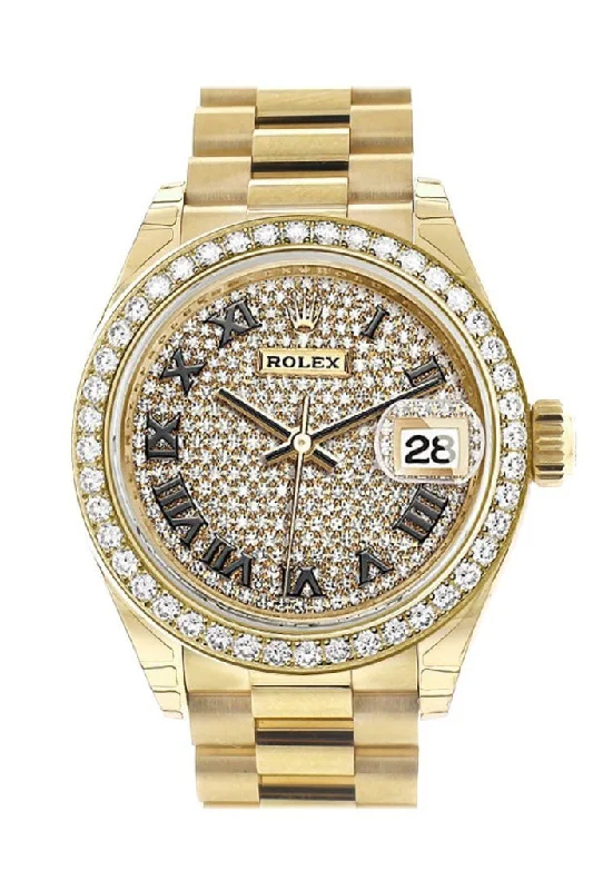 Rolex Datejust 28 Diamond Paved Roman Dial Diamond Bezel President Ladies Watch 279138RBR 279138 NP