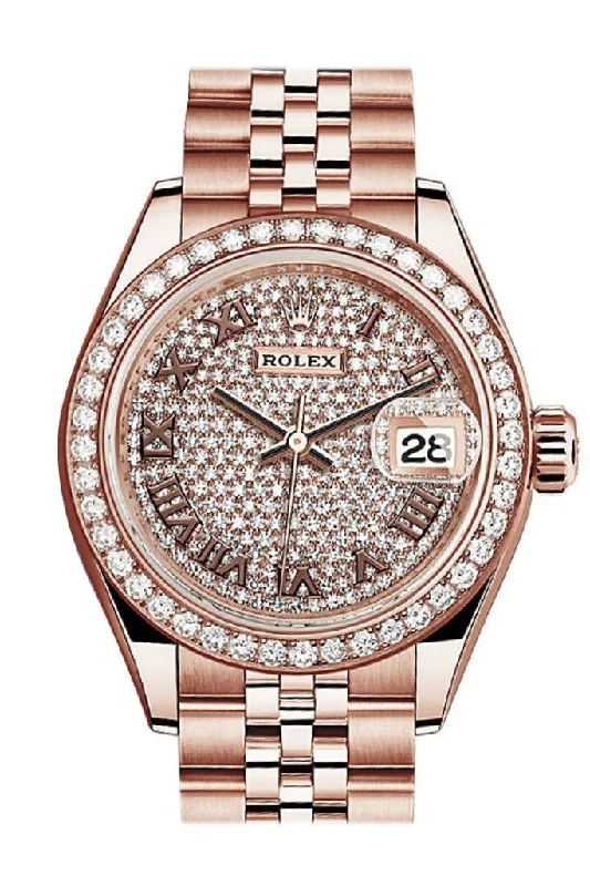 Rolex Datejust 28 Diamond Paved Roman Dial Diamond Bezel Rose Gold Jubilee Ladies Watch 279135RBR 279135 NP