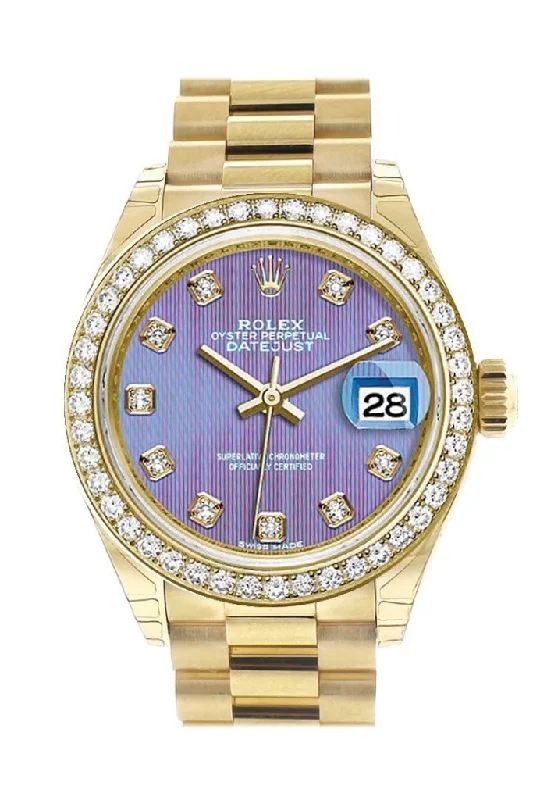 Rolex Datejust 28 Lavendar Diamond Dial Diamond Bezel President Ladies Watch 279138RBR NP