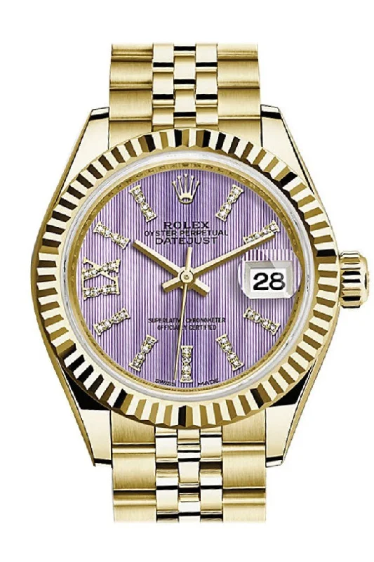 Rolex Datejust 28 Lilac Large Roman Diamonds Dial Fluted Bezel Jubilee Ladies Watch 279178 NP