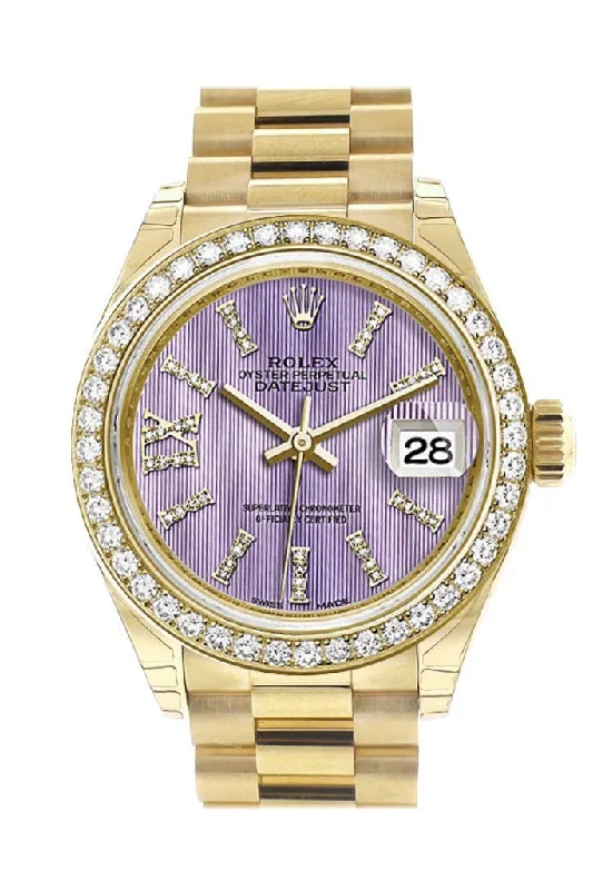 Rolex Datejust 28 Lilac Large Roman Diamonds Dial Roman Dia Diamond Bezel President Ladies Watch 279138RBR 279138 NP