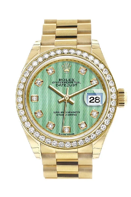 Rolex Datejust 28 Mint Diamond Dial Diamond Bezel President Ladies Watch 279138RBR NP