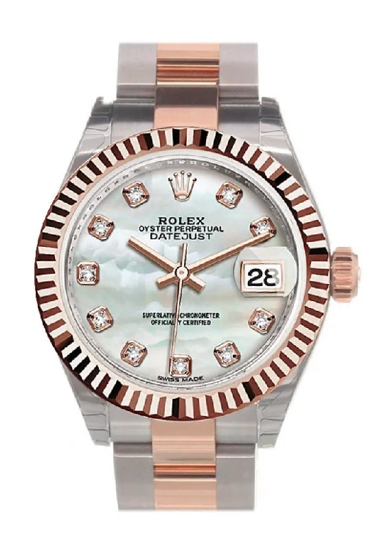 Rolex Datejust 28 Mother of Pearl Diamond Dial Fluted Bezel Oyster Ladies Watch 279171 NP