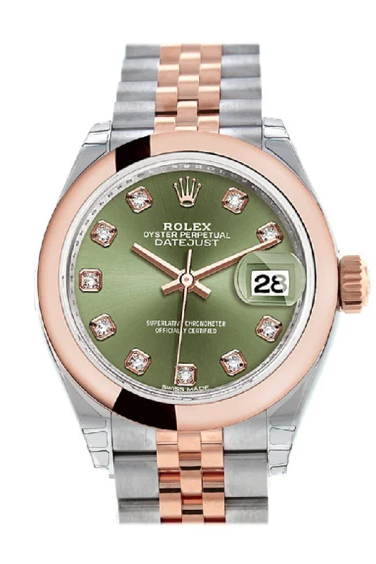 Rolex Datejust 28 Olive Green Diamond Dial Jubilee Ladies Watch 279161 NP