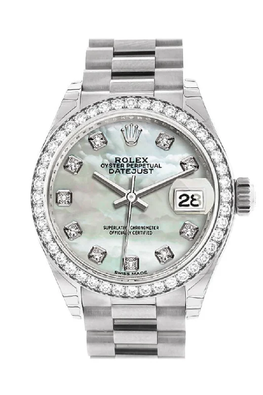 Rolex Datejust 28 Pearl Diamond Dial Diamond Bezel President Ladies Watch 279136RBR 279136 NP