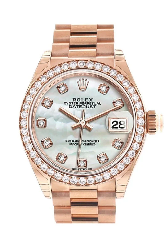 Rolex Datejust 28 Pearl set with Diamond Dial Diamond Bezel Rose Gold President Ladies Watch 279135RBR 279135 NP