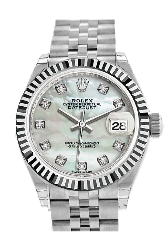 Rolex Datejust 28 Pearl set with Diamonds Dial Fluted Bezel Steel Jubilee Ladies Watch 279174