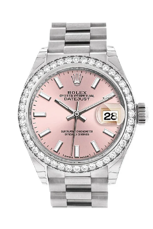 Rolex Datejust 28 Pink Dial Diamond Bezel President Ladies Watch 279136RBR 279136