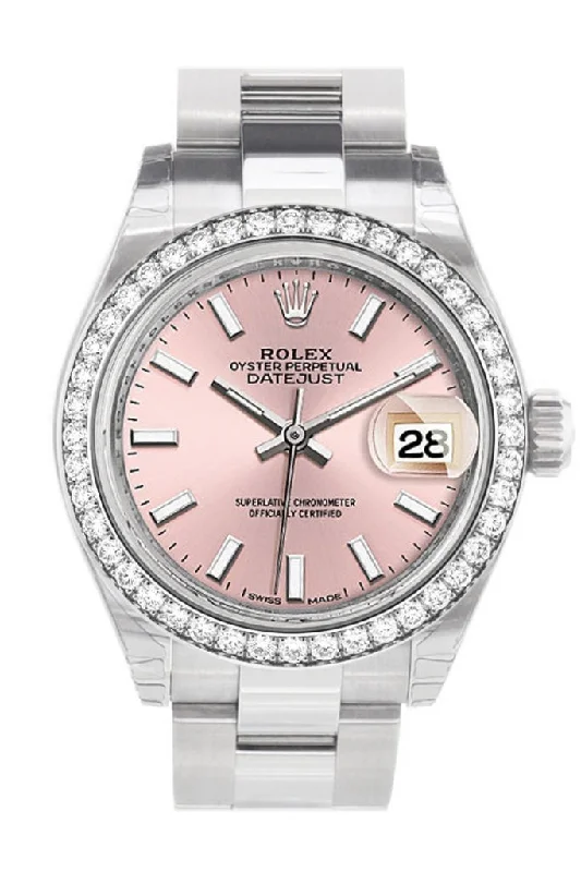 Rolex Datejust 28 Pink Dial Diamond Bezel Steel Ladies Watch 279384RBR