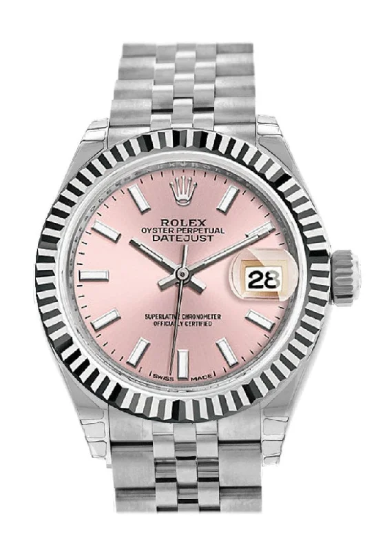 Rolex Datejust 28 Pink Dial Fluted Bezel Steel Jubilee Ladies Watch 279174