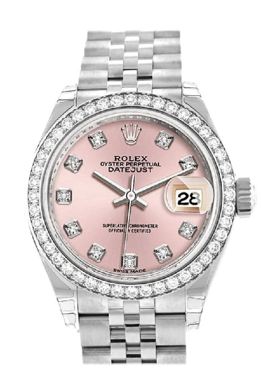 Rolex Datejust 28 Pink set with Diamonds Dial Diamond Bezel Steel Jubilee Ladies Watch 279384RBR NP