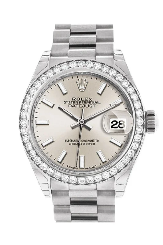 Rolex Datejust 28 Silver Dial Diamond Bezel President Ladies Watch 279136RBR 279136 NP