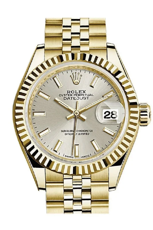 Rolex Datejust 28 Silver Dial Fluted Bezel Jubilee Ladies Watch 279178 NP