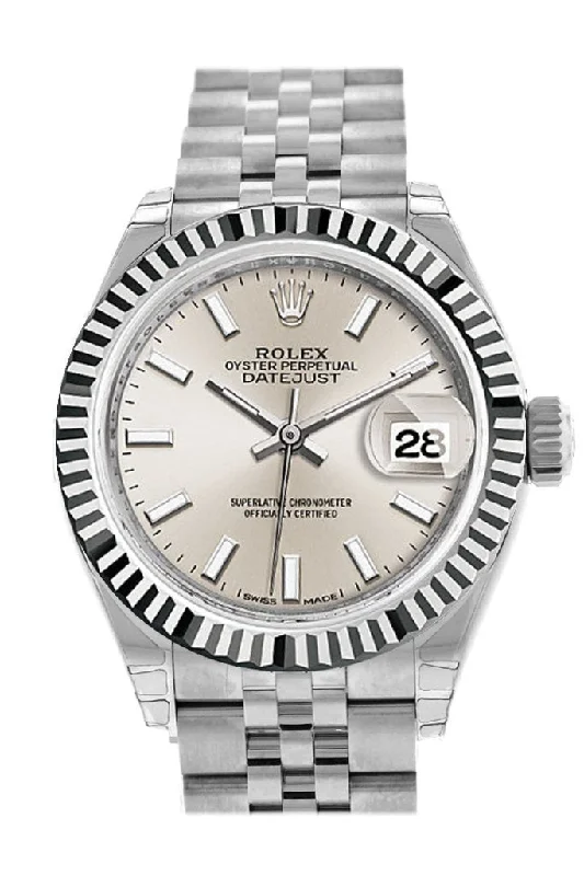 Rolex Datejust 28 Silver Dial Fluted Bezel Steel Jubilee Ladies Watch 279174