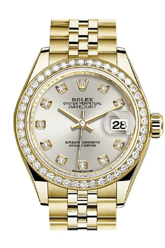 Rolex Datejust 28 Silver Diamond Dial Diamond Bezel Jubilee Ladies Watch 279138RBR NP