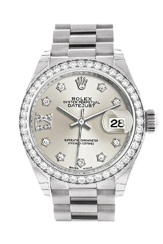 Rolex Datejust 28 Silver Diamond set in Star Dial Diamond Bezel President Ladies Watch 279136RBR 279136 NP