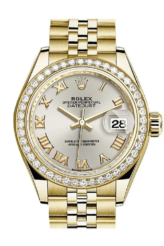 Rolex Datejust 28 Silver Roman Dial Diamond Bezel Jubilee Ladies Watch 279138RBR NP