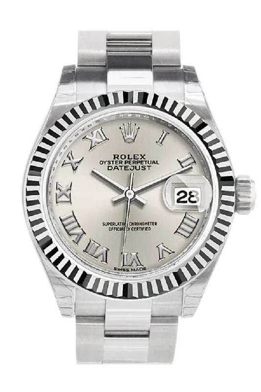 Rolex Datejust 28 Silver Roman Dial Fluted Bezel Steel Ladies Watch 279174