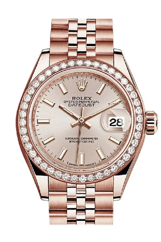 Rolex Datejust 28 Sundust Dial Diamond Bezel Rose Gold Jubilee Ladies Watch 279135RBR NP