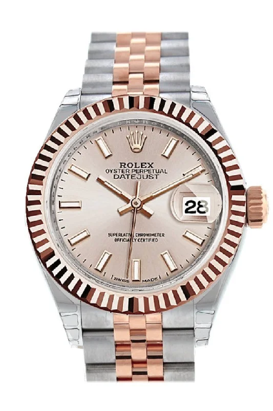 Rolex Datejust 28 Sundust Dial Fluted Bezel Jubilee Ladies Watch 279171 NP