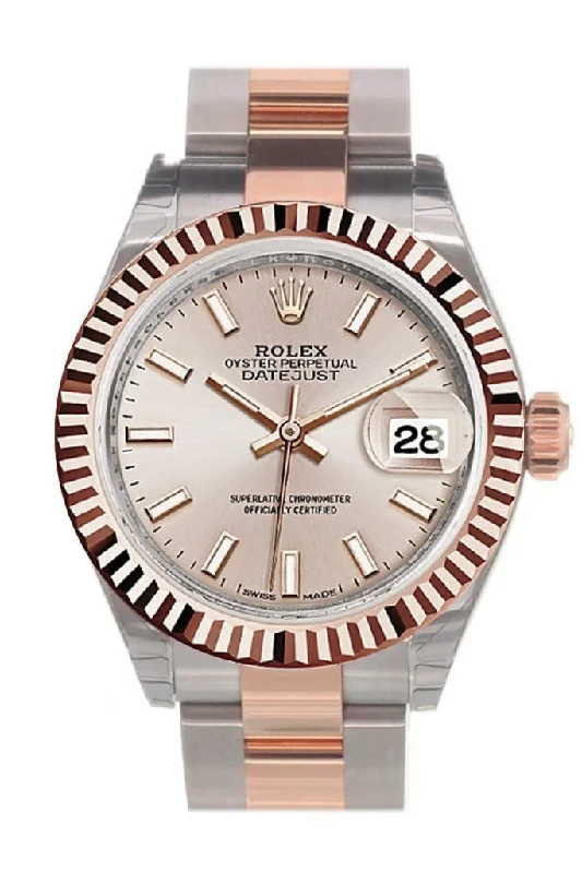 Rolex Datejust 28 Sundust Dial Fluted Bezel Oyster Ladies Watch 279171 NP