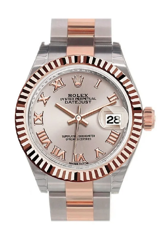 Rolex Datejust 28 Sundust Roman Dial Fluted Bezel Oyster Ladies Watch 279171 NP