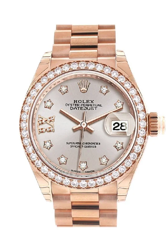 Rolex Datejust 28 Sundust 9 diamonds set in star Dial Diamond Bezel Rose Gold President Ladies Watch 279135RBR 279135 NP