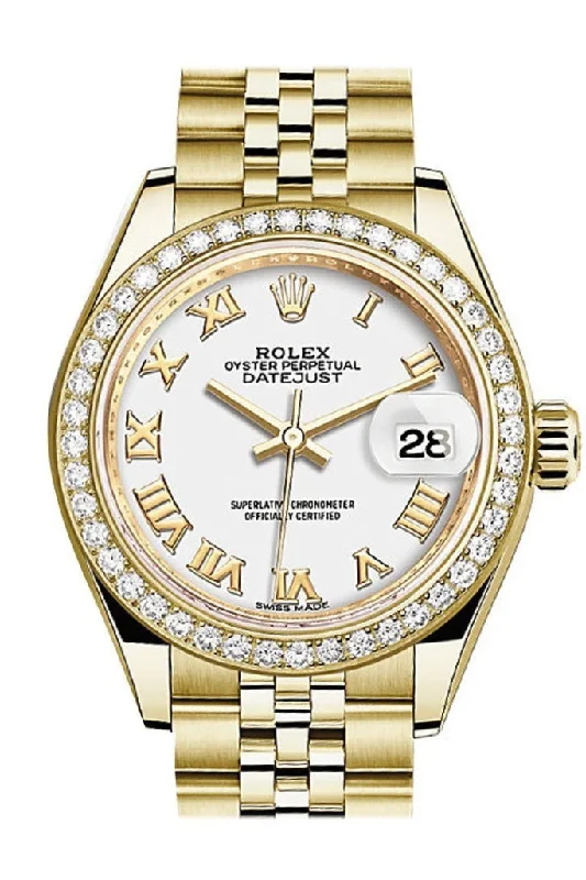 Rolex Datejust 28 White Roman Dial Diamond Bezel Jubilee Ladies Watch 279138RBR NP