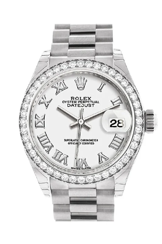 Rolex Datejust 28 White Roman Dial Diamond Bezel President Ladies Watch 279136RBR 279136 NP