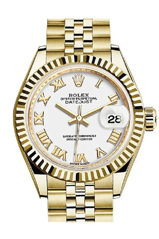 Rolex Datejust 28 White Roman Dial Fluted Bezel Jubilee Ladies Watch 279178 NP