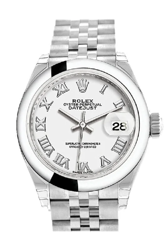 Rolex Datejust 28 White Roman Dial Steel Jubilee Ladies Watch 279160 NP