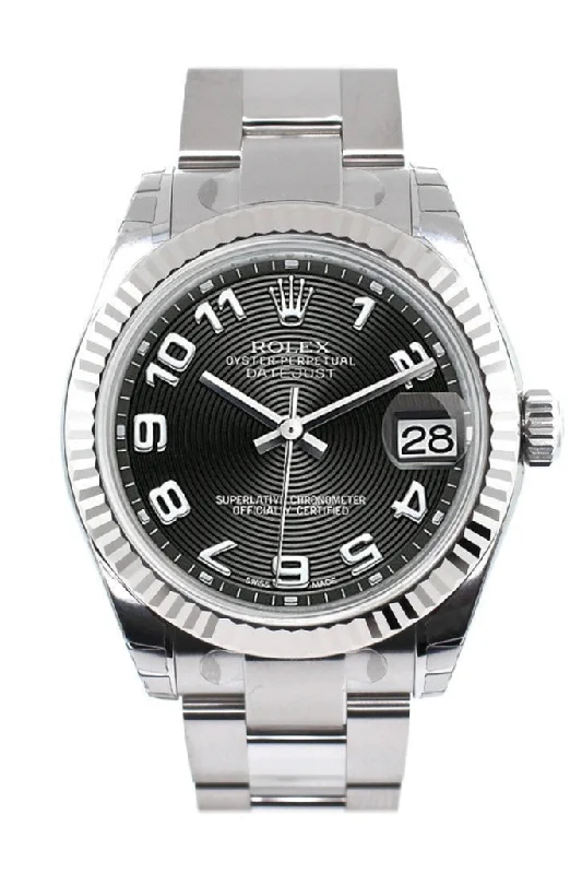 Rolex Datejust 31 Black concentric Arab Dial White Gold Fluted Bezel Ladies Watch 178274 Pre-owned