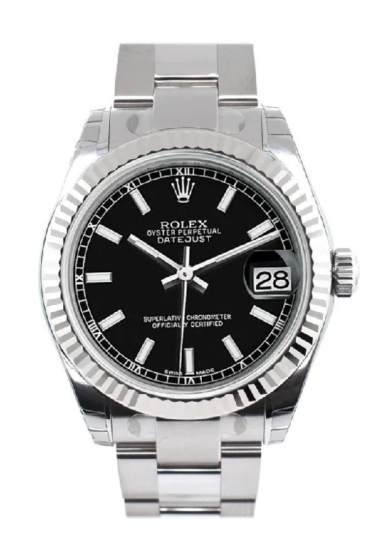 Rolex Datejust 31 Black Dial White Gold Fluted Bezel Ladies Watch 178274 Pre-owned