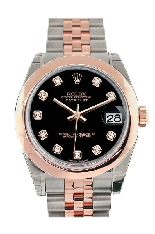 Rolex Datejust 31 Black Diamond Dial 18K Rose Gold Two Tone Jubilee Ladies Watch 178241 Pre-owned