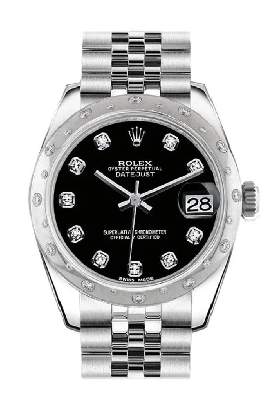 Rolex Datejust 31 Black Diamond Dial Dome set with Diamonds Bezel Jubilee Ladies Watch 178344 Pre-owned