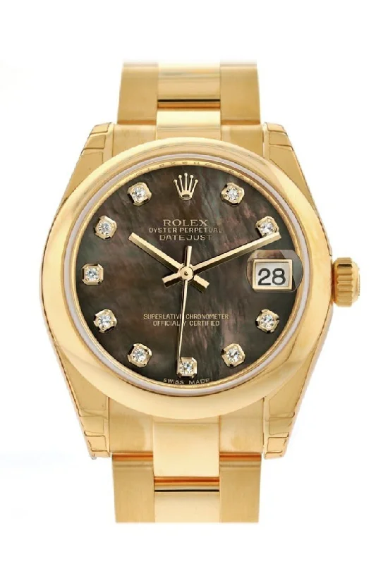 Rolex Datejust 31 Black Mother of Pearl Diamond Dial 18K Yellow Gold Ladies Watch 178248 Pre-owned