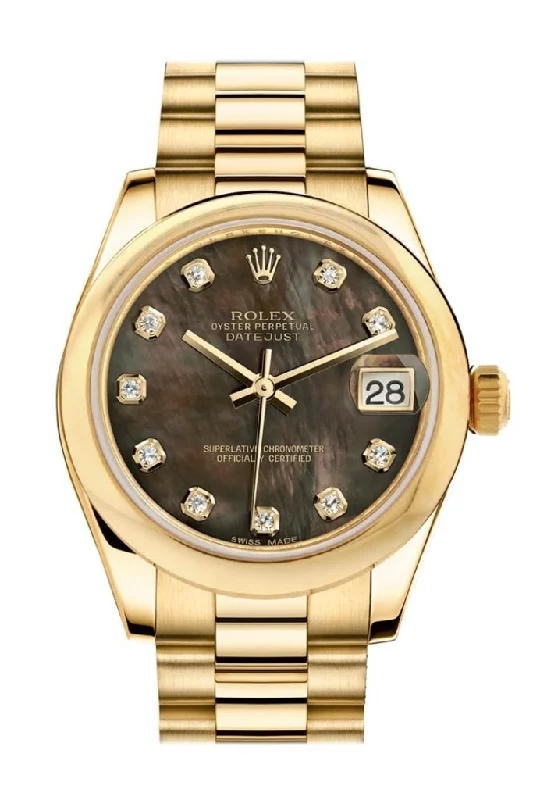 Rolex Datejust 31 Black Mother of Pearl Diamond Dial 18K Yellow Gold President Ladies Watch 178248 Pre-owned