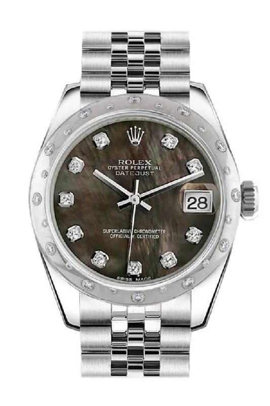 Rolex Datejust 31 Black Mother of Pearl Diamond Dial Dome Diamonds Bezel Jubilee Ladies Watch 178344 Pre-owned