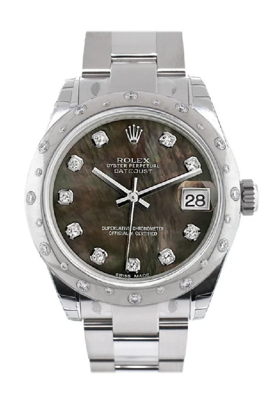 Rolex Datejust 31 Black Mother of Pearl Diamond Dial Dome Diamonds Bezel Ladies Watch 178344 Pre-owned