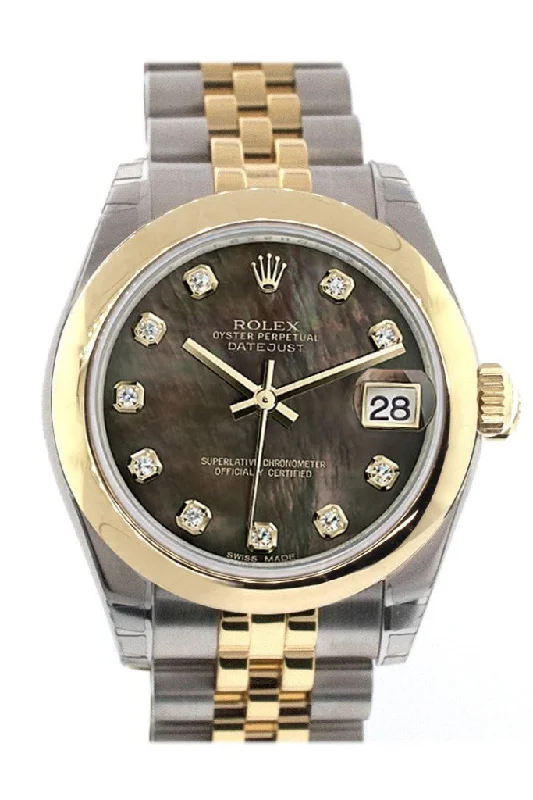 Rolex Datejust 31 Black Mother of Pearl Diamonds Dial 18K Gold Two Tone Jubilee Ladies 178243 Pre-owned