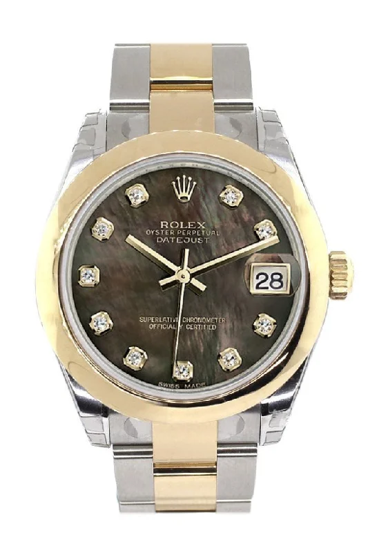 Rolex Datejust 31 Black Mother of Pearl Diamonds Dial 18K Gold Two Tone Ladies 178243 Pre-owned