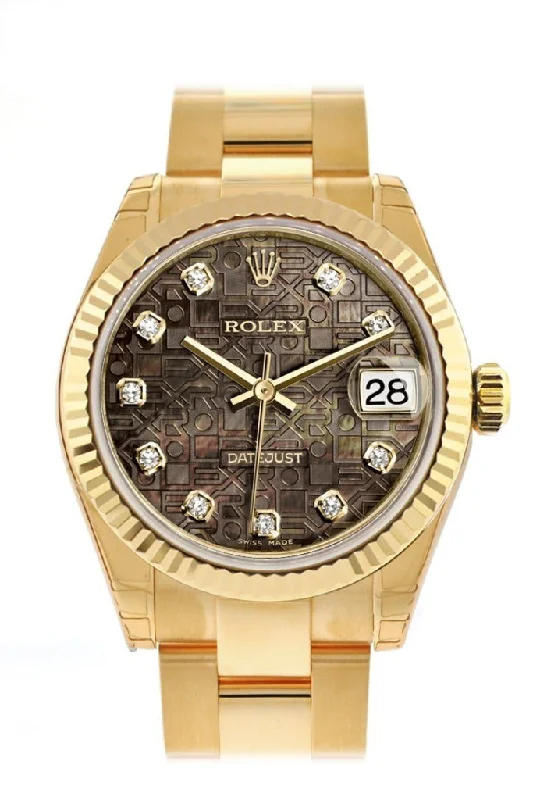 Rolex Datejust 31 Black Mother of Pearl Jubilee Dial Fluted Bezel 18K Yellow Gold Ladies Watch 178278 Pre-owned